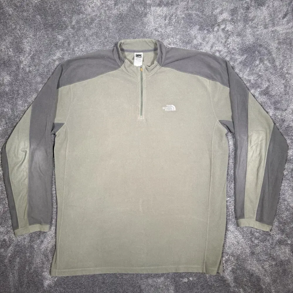 The North Face TKA 100 Fleece Mens 2XL Quarter Zip Olive Gray